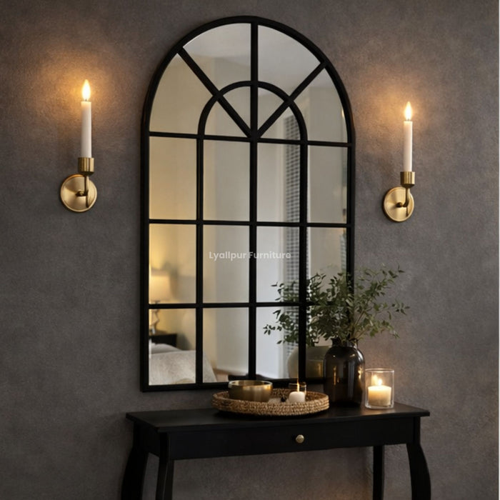 Arched Window Wall Mirror – Black Frame