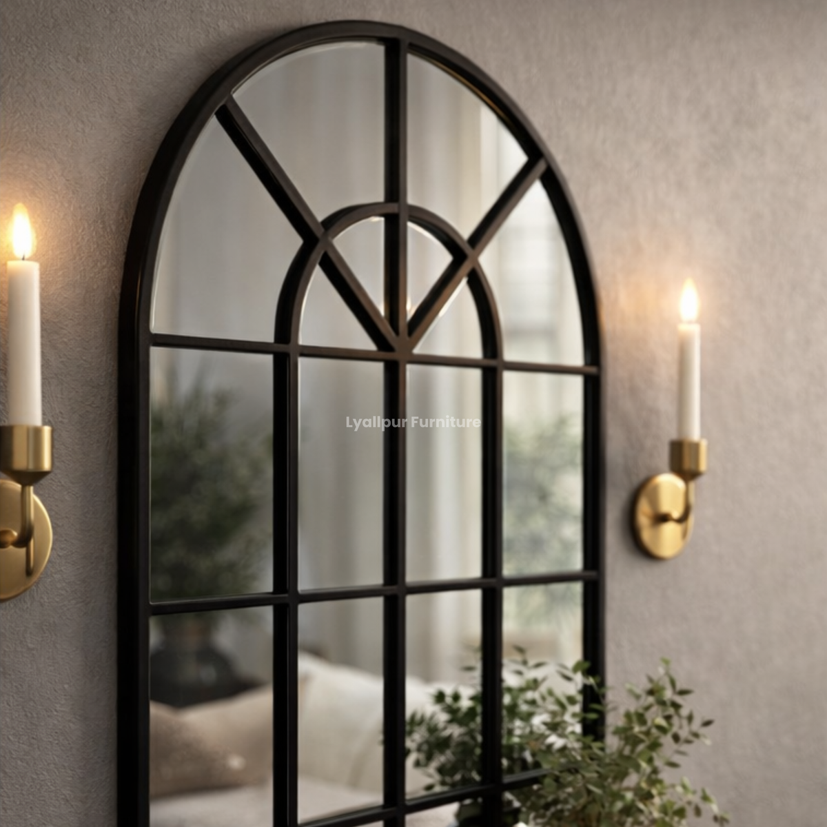 Arched Window Wall Mirror – Black Frame