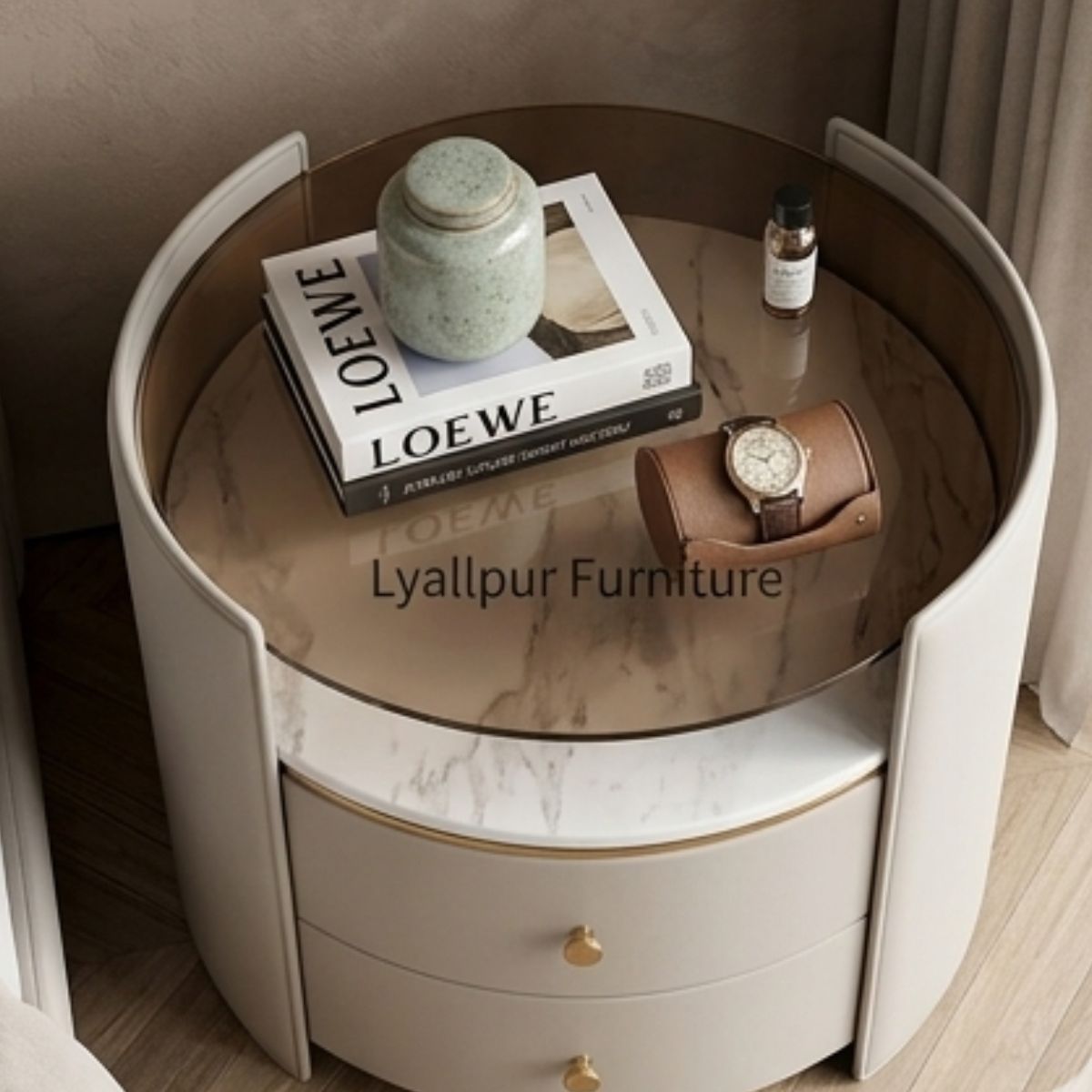 Aria Cylindrical Upholstered Nightstand