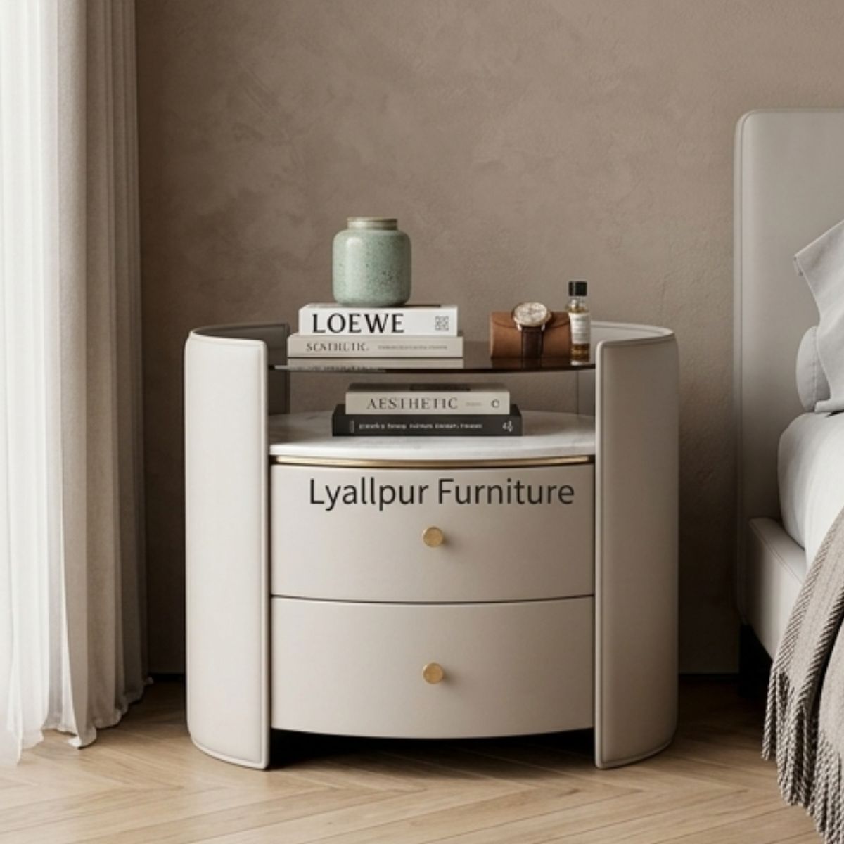 Aria Cylindrical Upholstered Nightstand