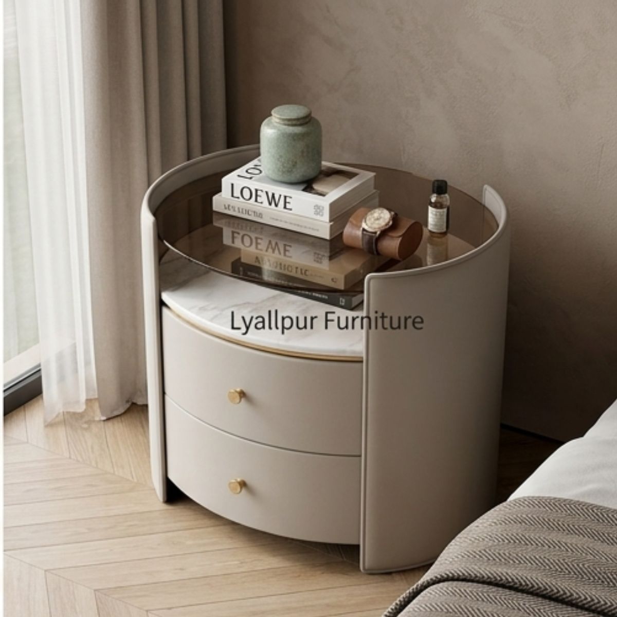 Aria Cylindrical Upholstered Nightstand