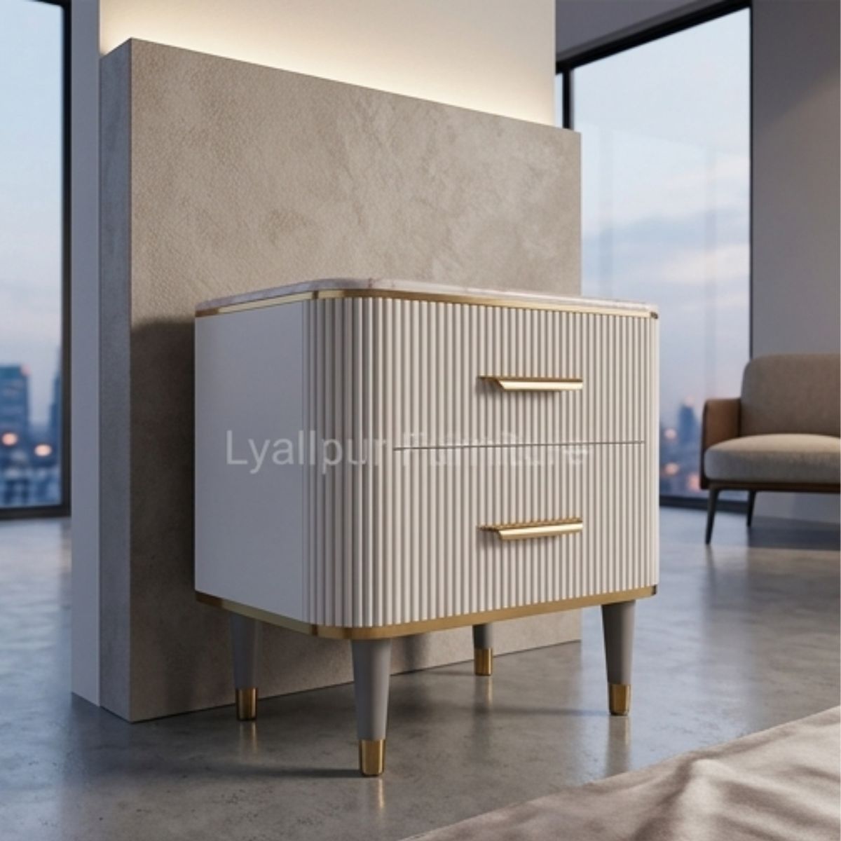 Aria Marble Top Ribbed Bedside Table