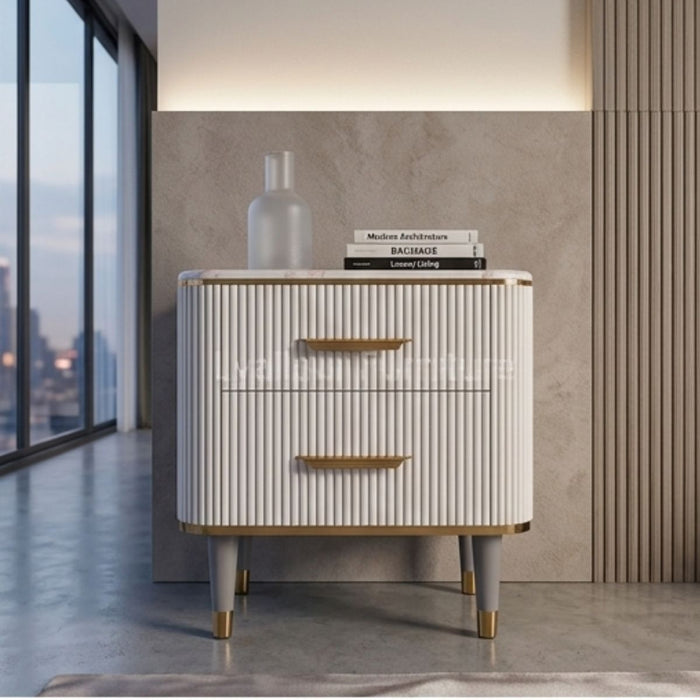 Aria Marble Top Ribbed Bedside Table