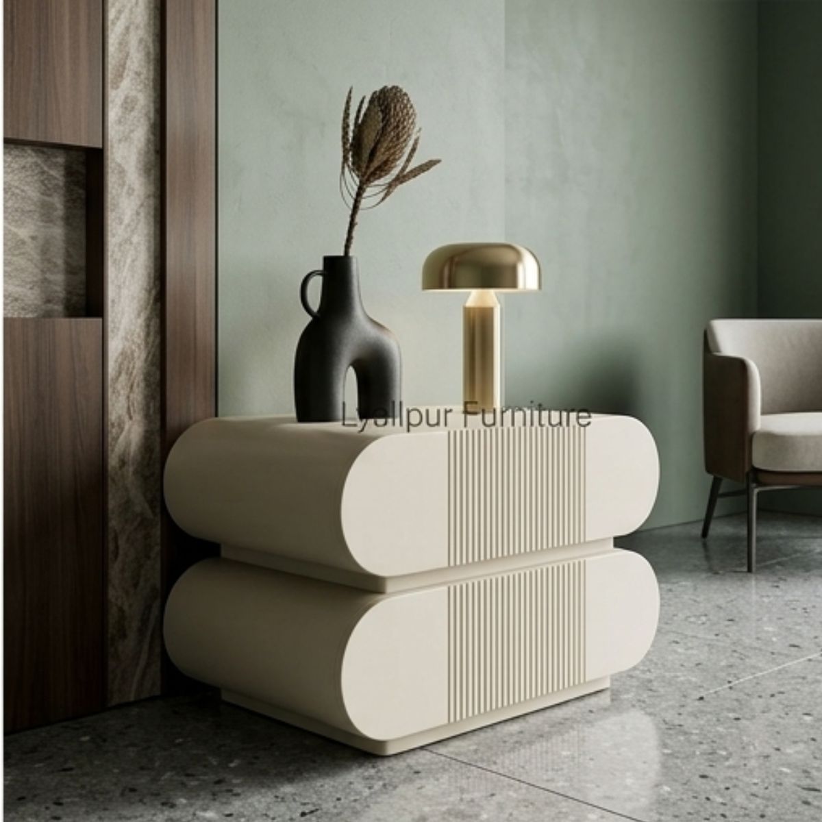 Aria Ribbed Capsule Bedside Table
