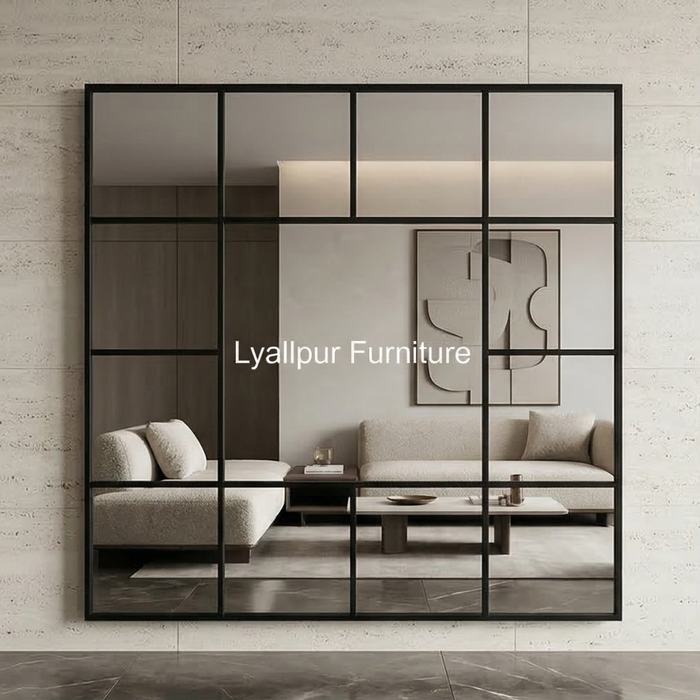 Black Industrial Grid Mirror