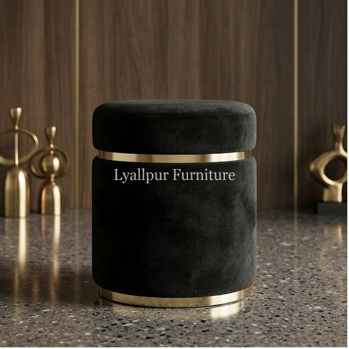 Black Velvet Ottoman Stool
