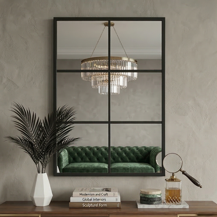 Black Window Grid Mirror