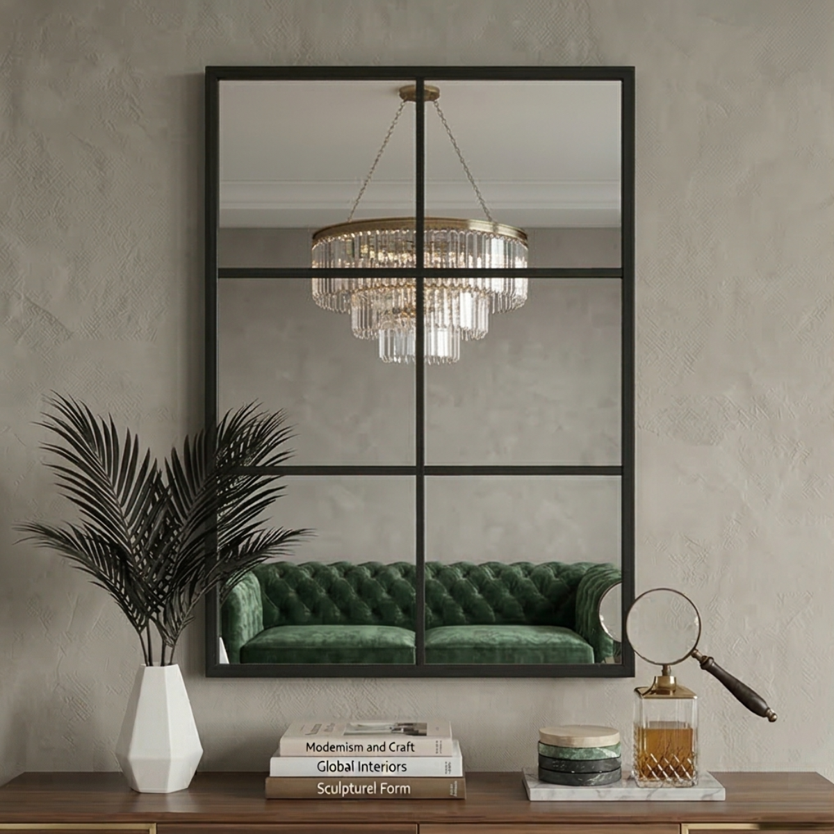 Black Window Grid Mirror