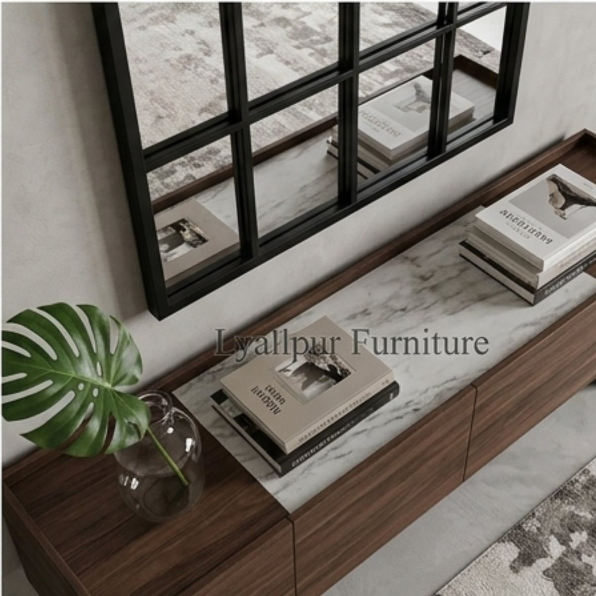 Black Arched Window Grid Mirror