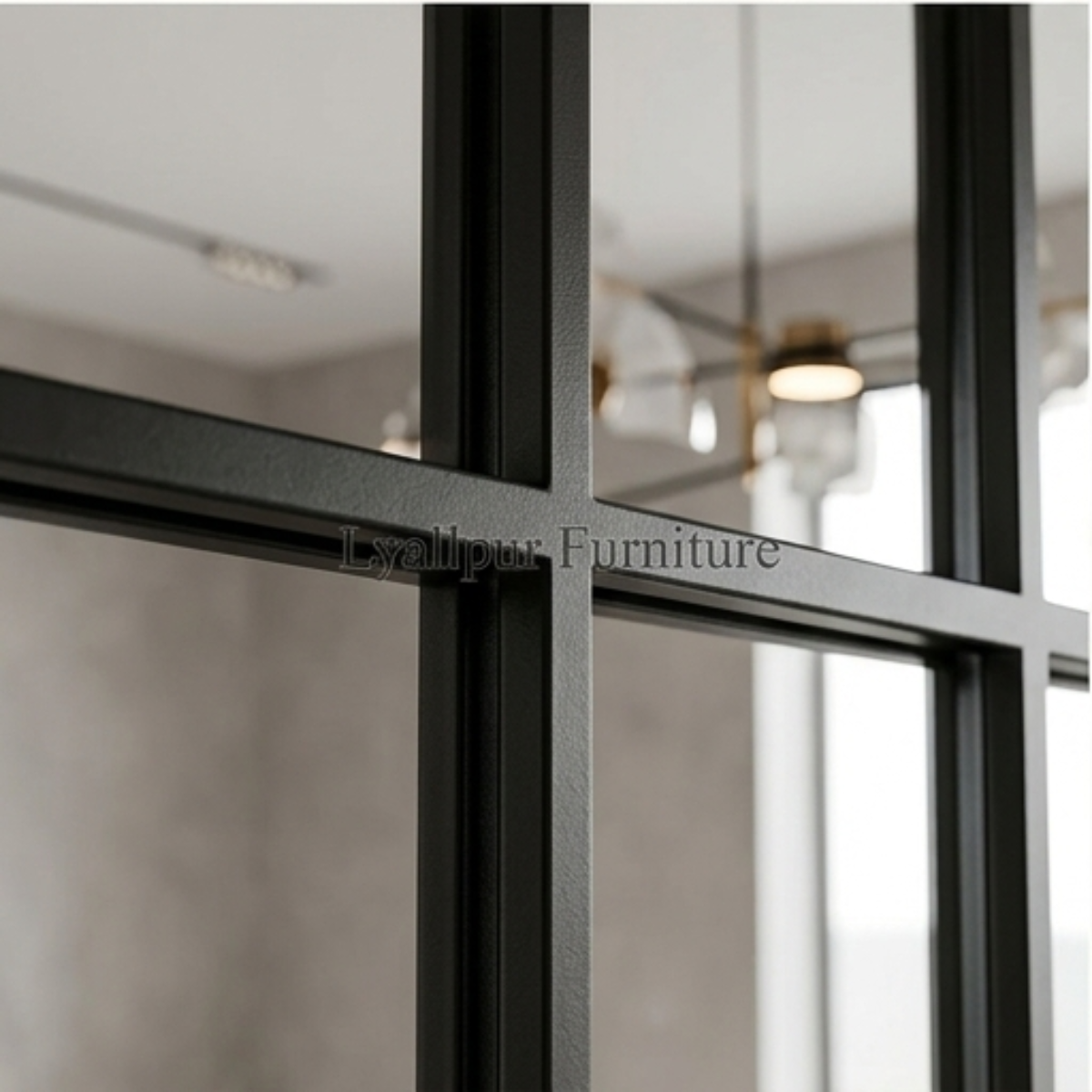 Black Arched Window Grid Mirror