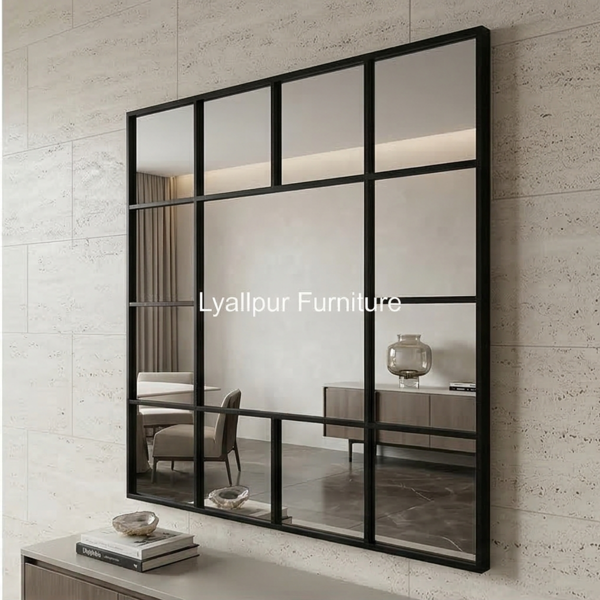 Black Industrial Grid Mirror