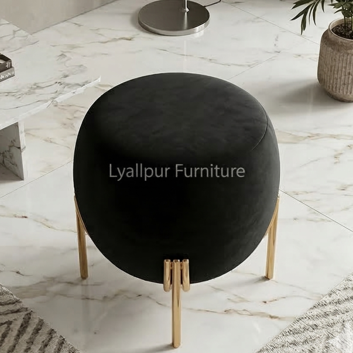 Black Velvet Gold Ottoman