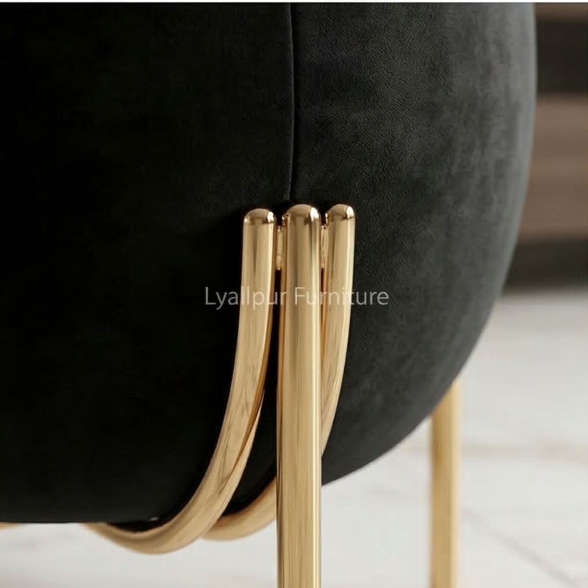 Black Velvet Gold Ottoman