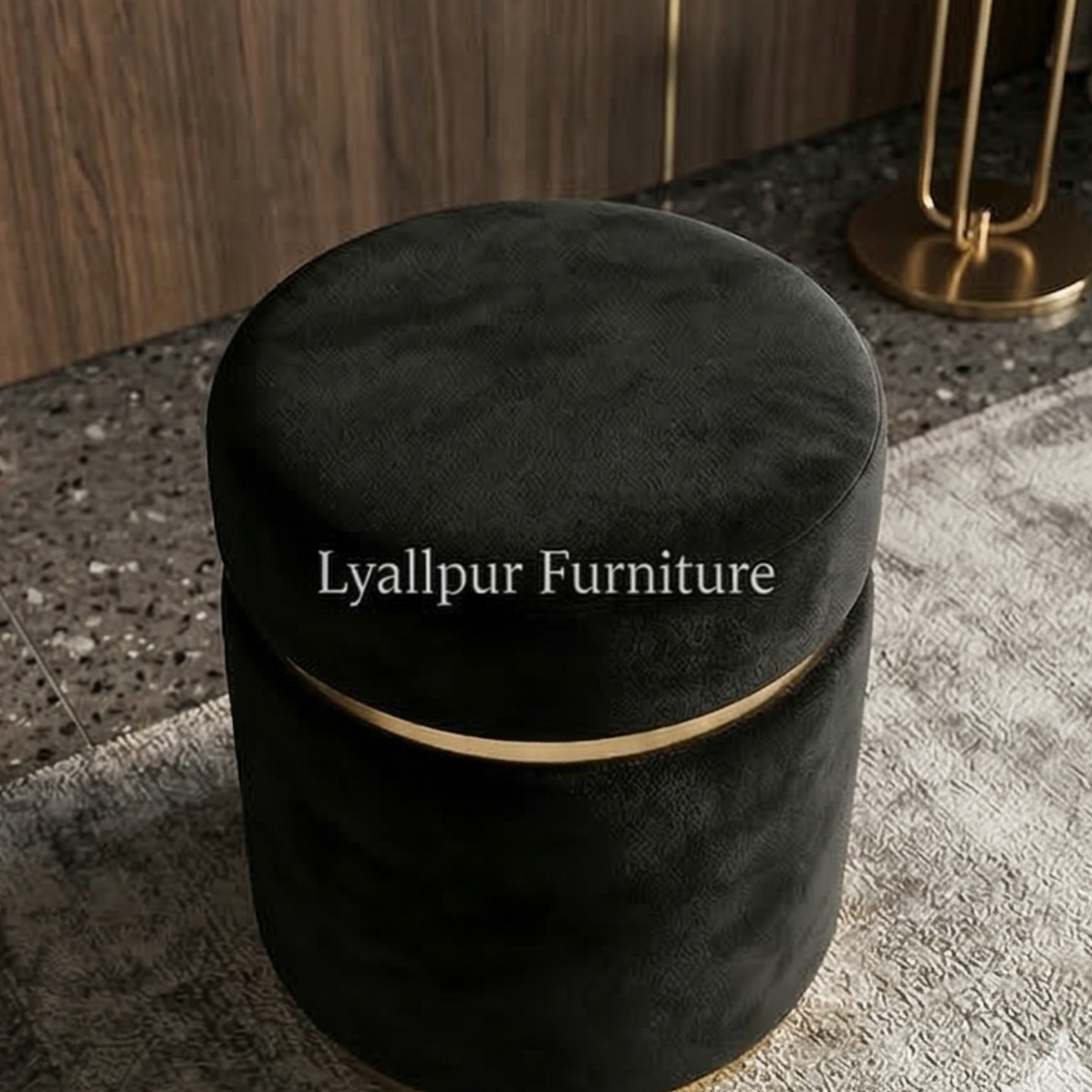 Black Velvet Ottoman Stool