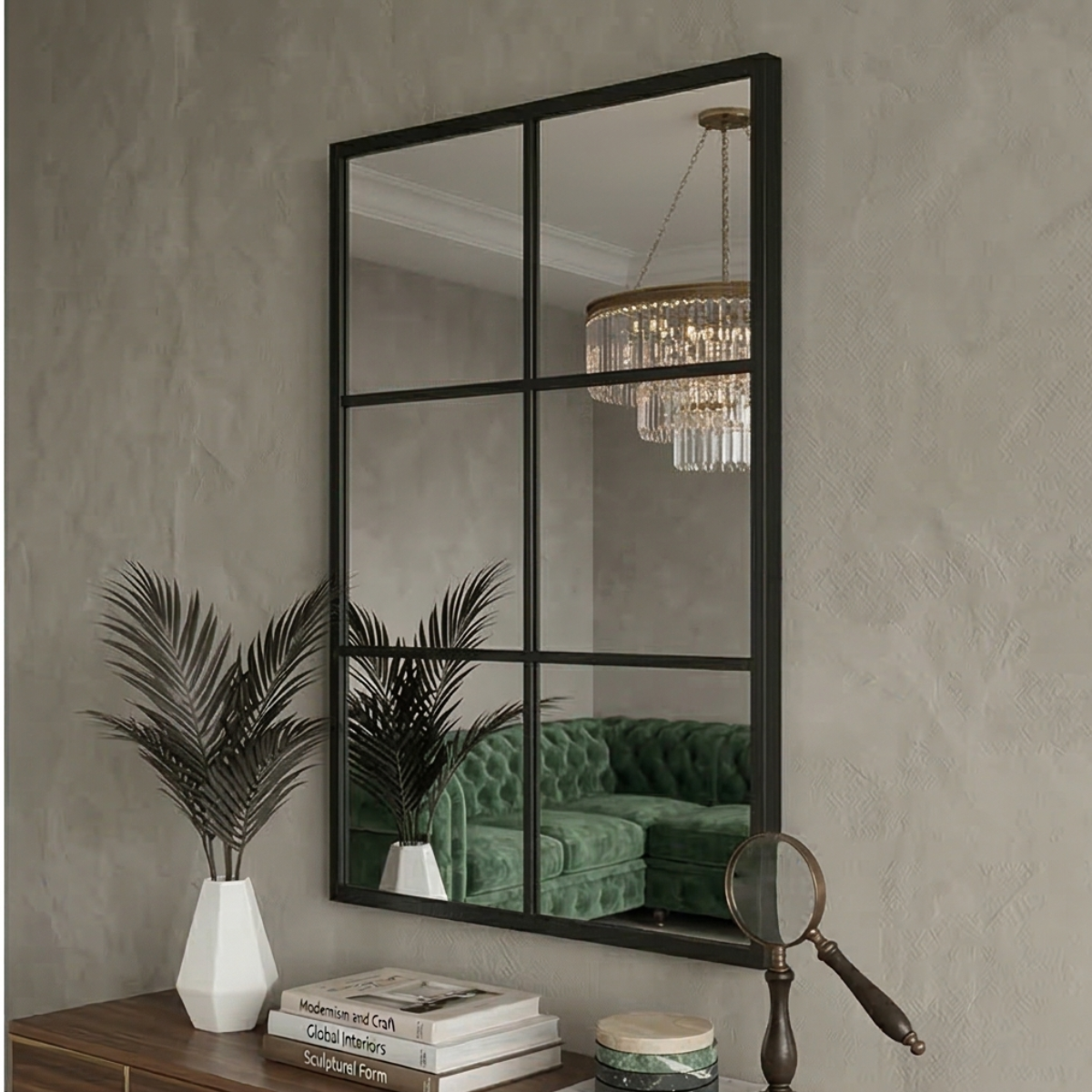 Black Window Grid Mirror