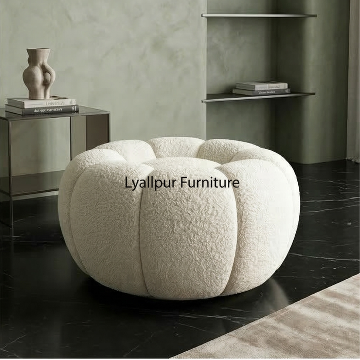 Boucle Round Ottoman Pouf