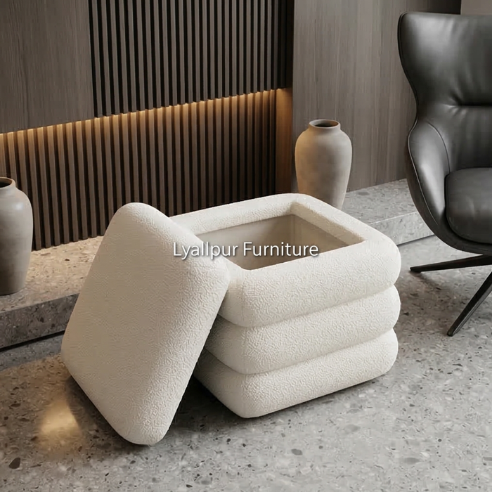 Boucle Storage Ottoman Stool