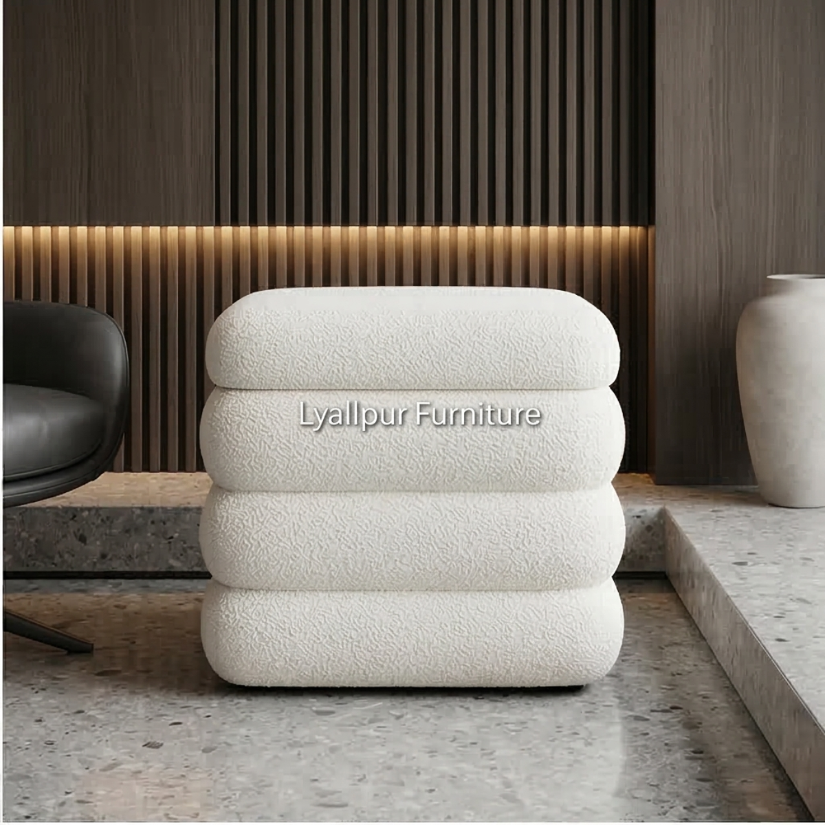 Boucle Storage Ottoman Stool