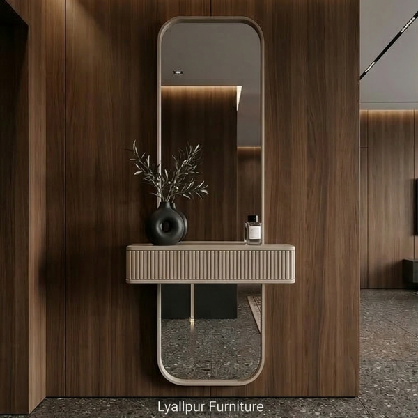 Capsule Wall Mirror with Fluted Floating Console