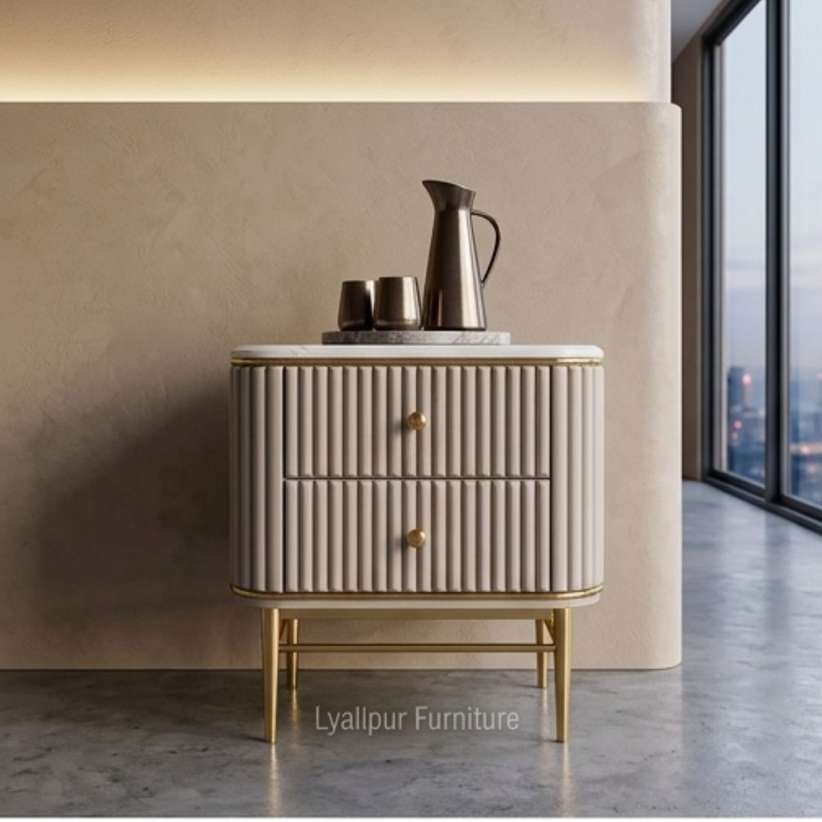 Celeste Marble Top Fluted Nightstand