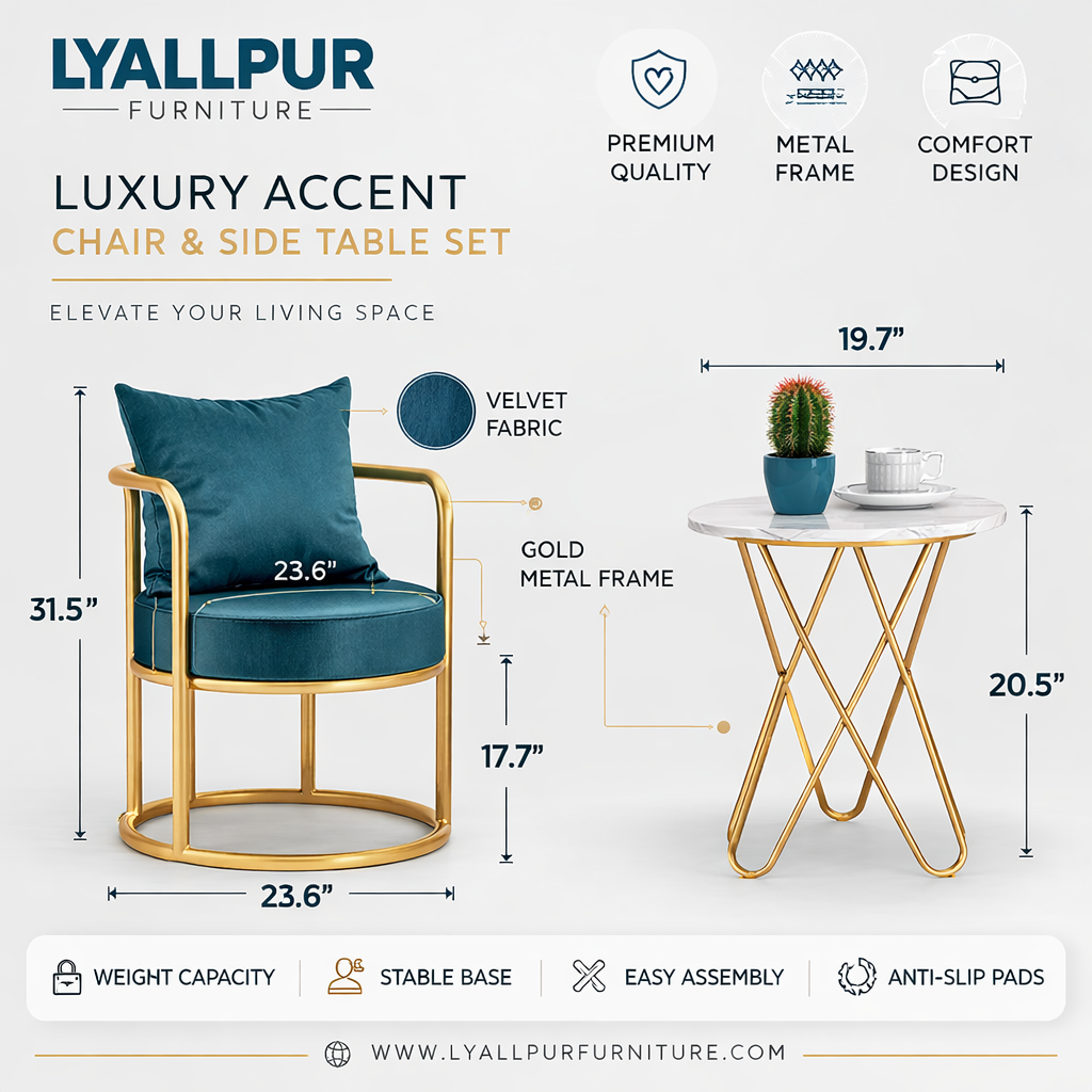 Luxury Gold Frame Accent Lounge Chair