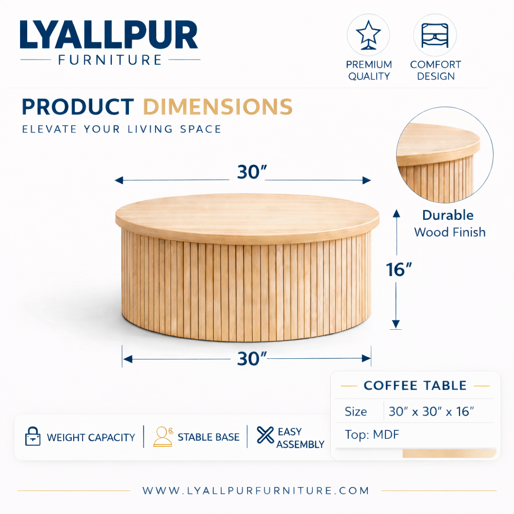 Fluted Round Coffee Table – Modern Wooden Center Table
