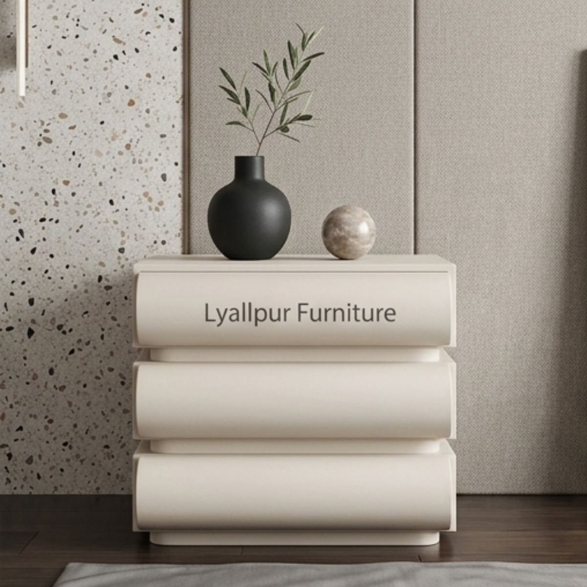 Crema Fluted 3-Drawer Nightstand