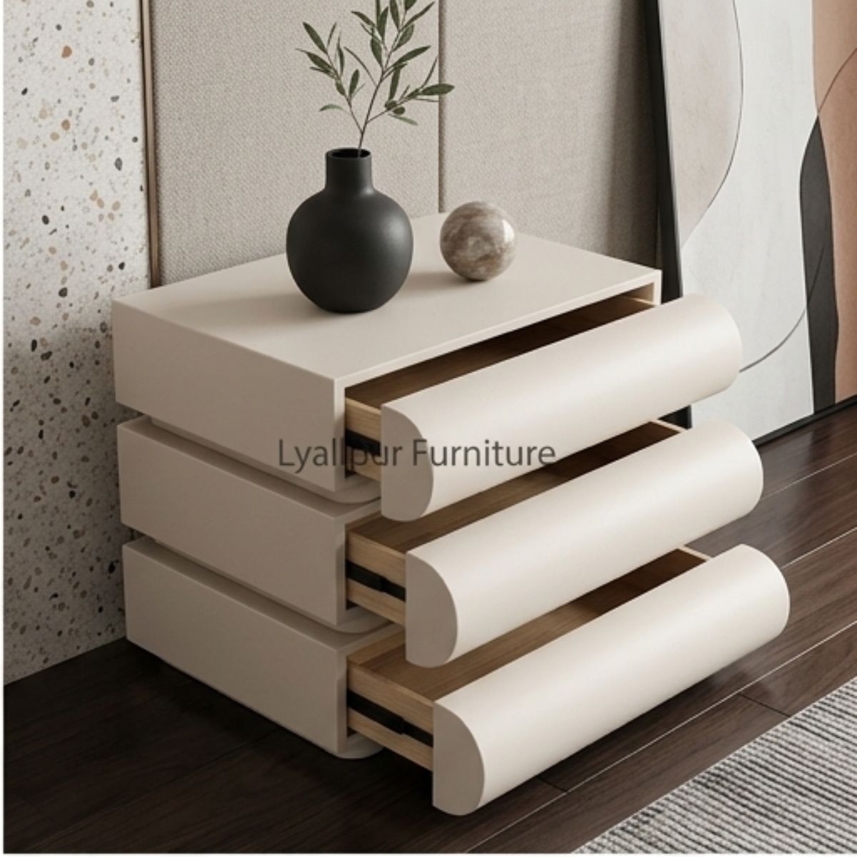Crema Fluted 3-Drawer Nightstand