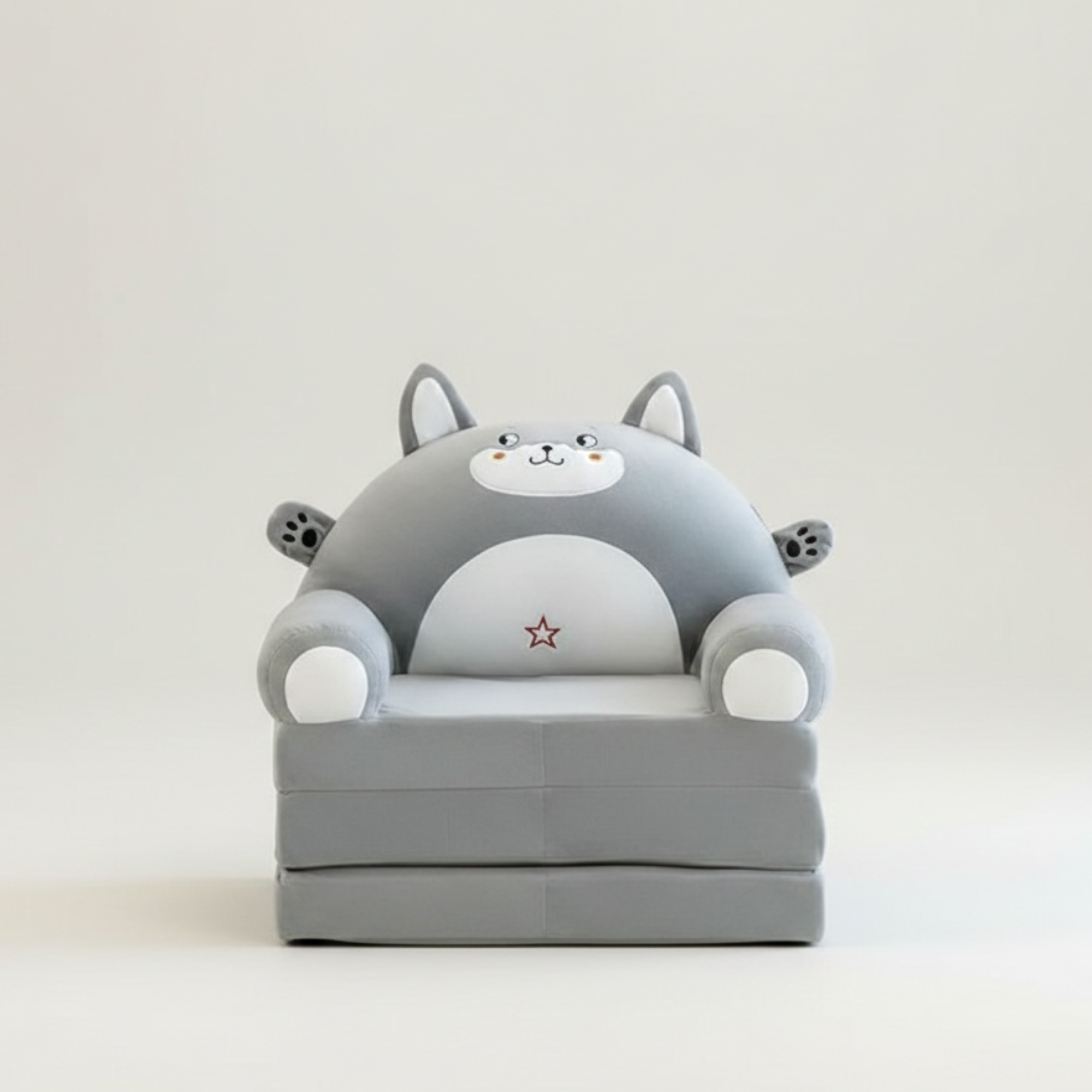 Cute Grey Cat Kids Sofa Chair Foldable Baby Sofa Seat | Soft Plush Toddler Couch | Kids Furniture Pakistan
