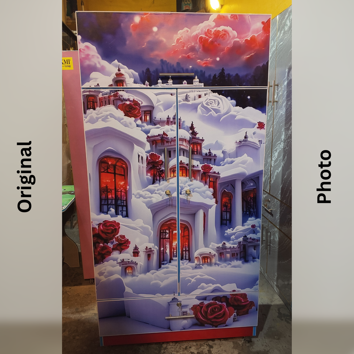 Dream Palace Rose Printed 2 Door Wardrobe with Drawer