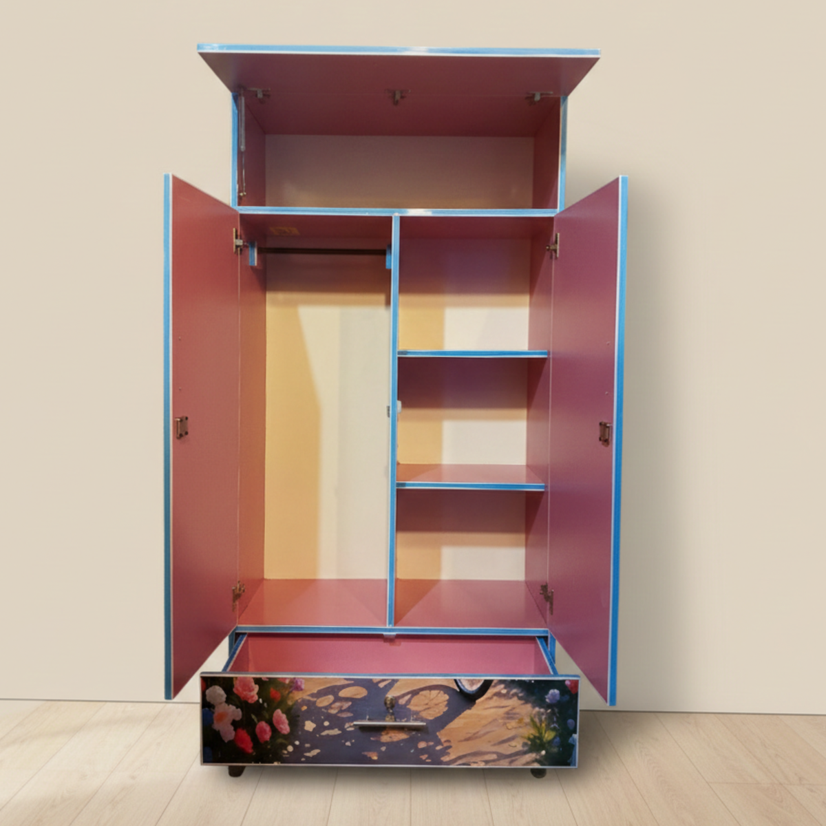 Dream Palace Rose Printed 2 Door Wardrobe with Drawer