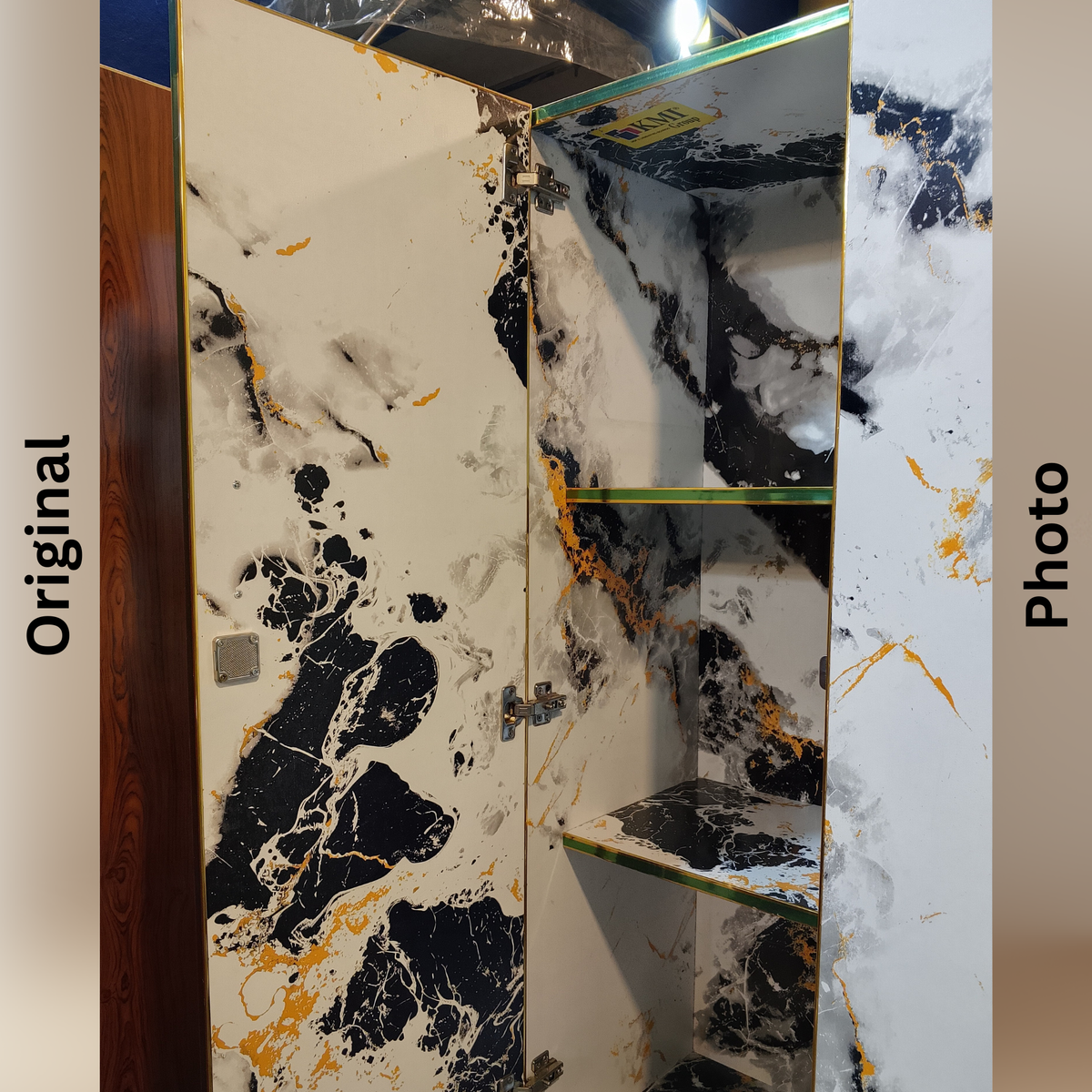 Elegant White & Gold Marble Wardrobe (6’x4’) – Premium Storage for Bedroom