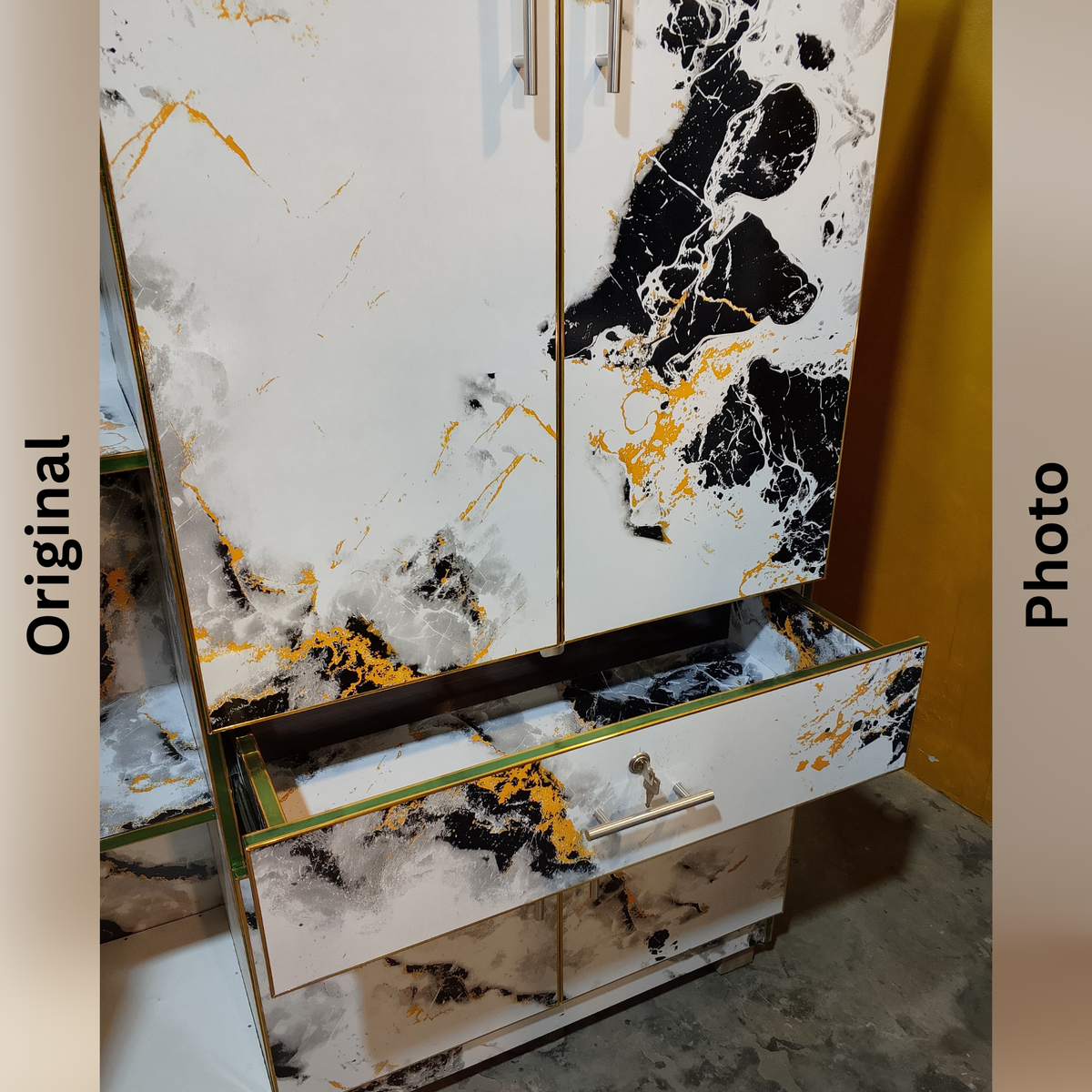 Elegant White & Gold Marble Wardrobe (6’x4’) – Premium Storage for Bedroom