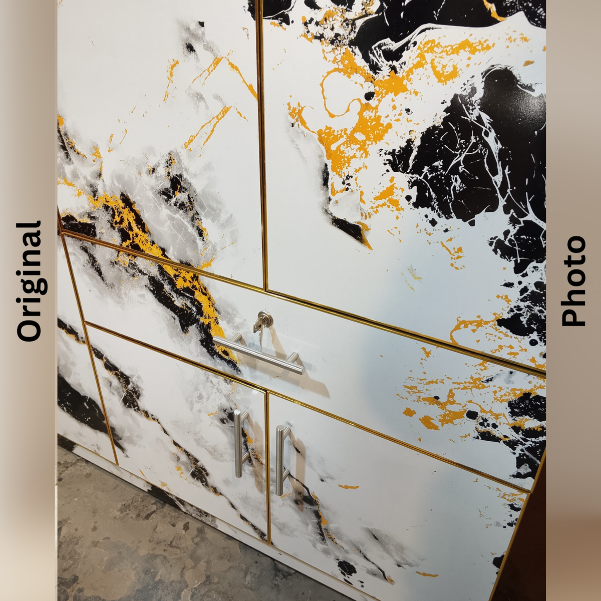 Elegant White & Gold Marble Wardrobe (6’x4’) – Premium Storage for Bedroom