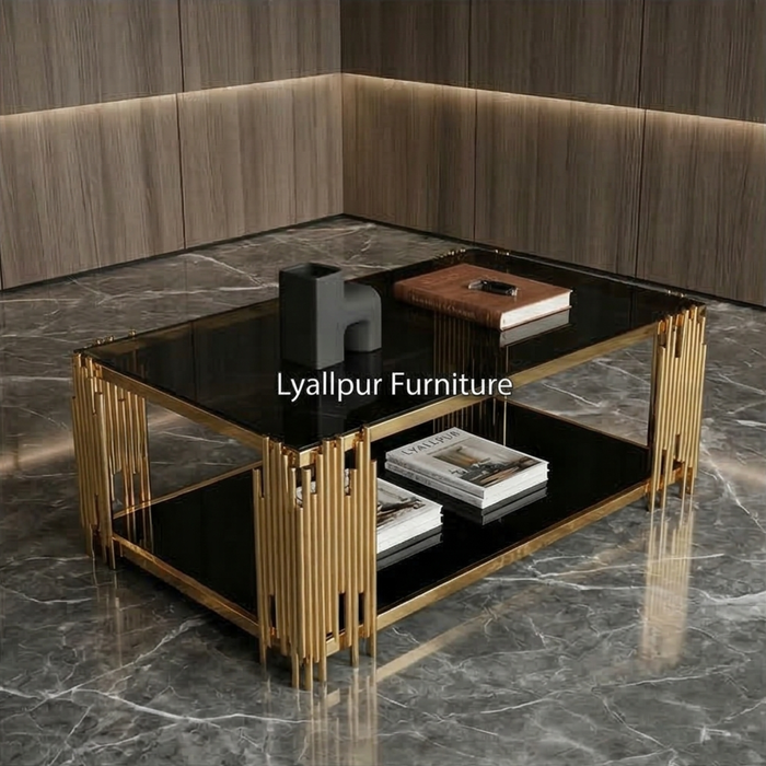 Fluted Gold & Black Glass Coffee Table