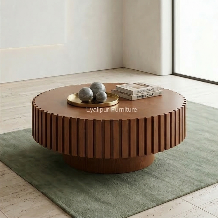 Fluted Timber Drum Coffee Table