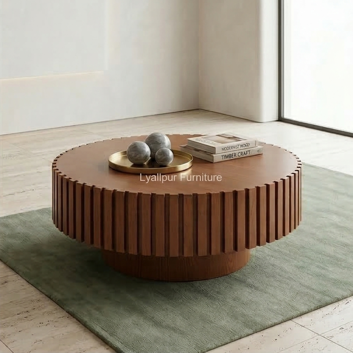 Fluted Timber Drum Coffee Table