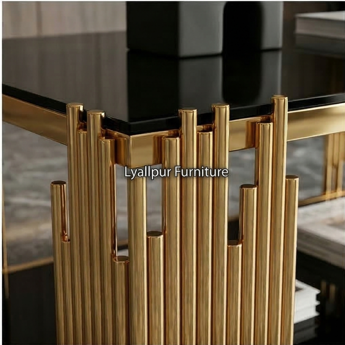 Fluted Gold & Black Glass Coffee Table