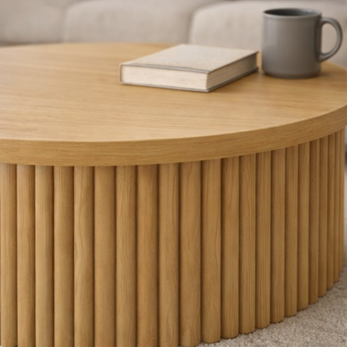 Fluted Round Coffee Table – Modern Wooden Center Table