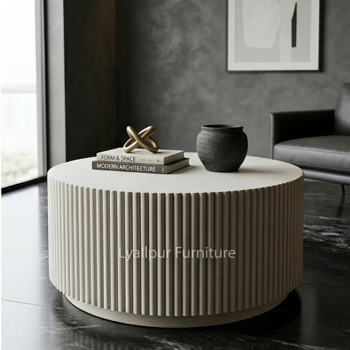 Fluted Stone Drum Coffee Table