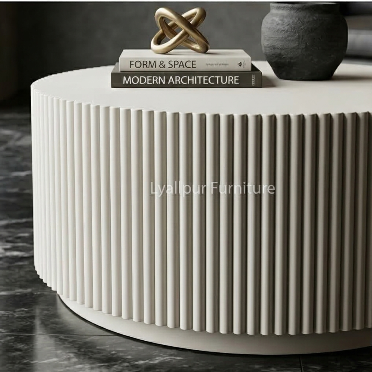 Fluted Stone Drum Coffee Table
