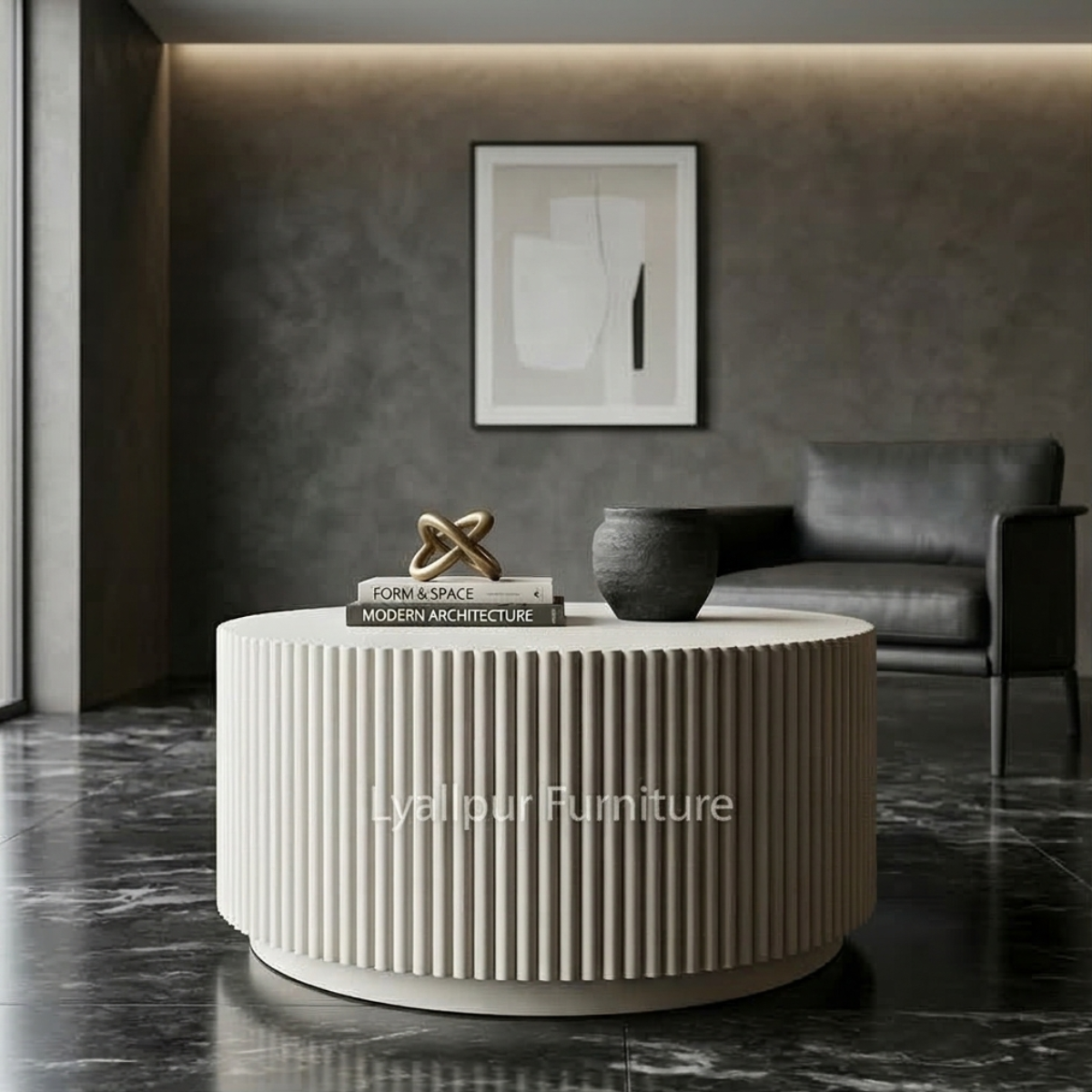 Fluted Stone Drum Coffee Table