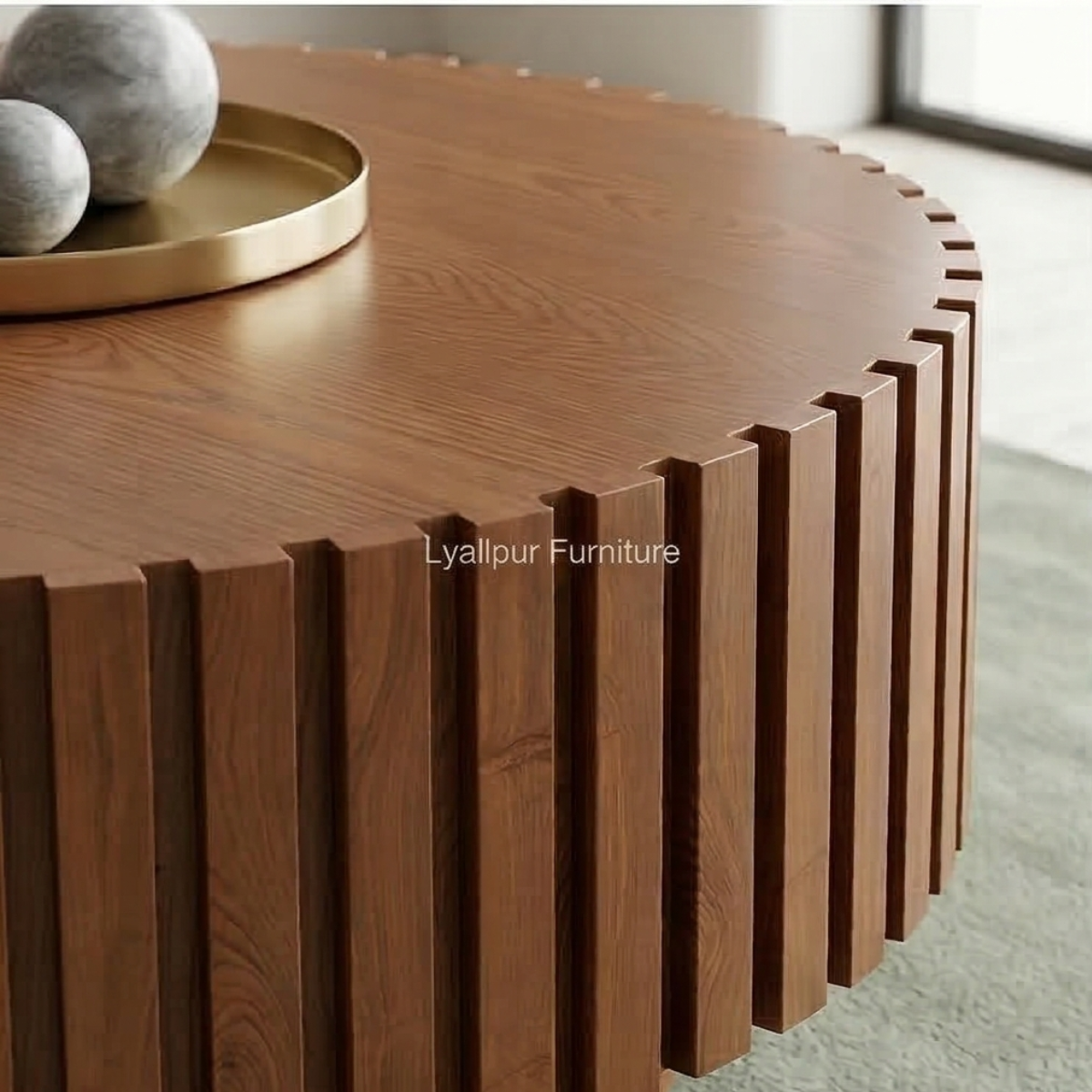 Fluted Timber Drum Coffee Table