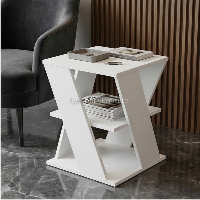 Geometric White Side Table