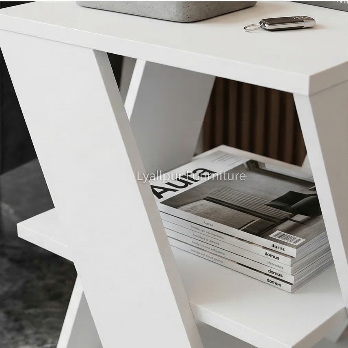 Geometric White Side Table