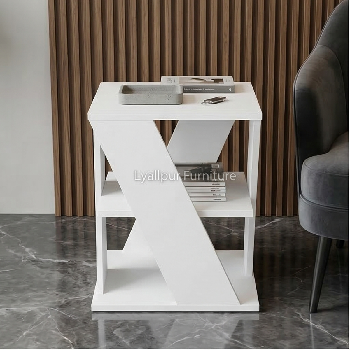 Geometric White Side Table