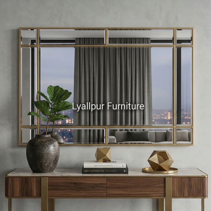 Gold Beveled Grid Mirror