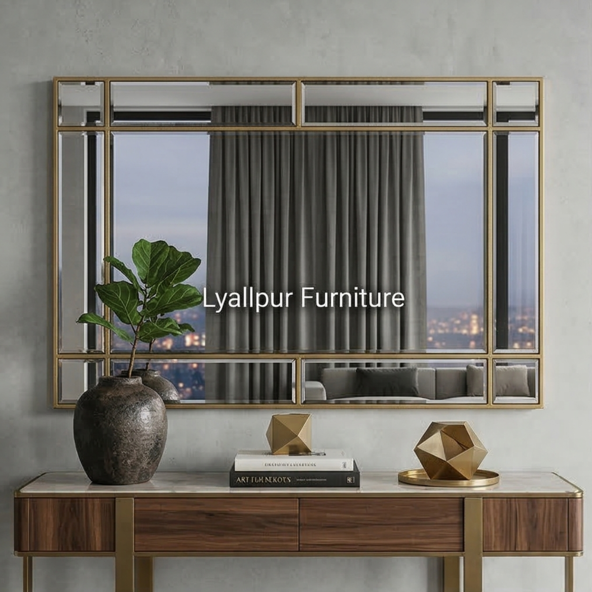 Gold Beveled Grid Mirror