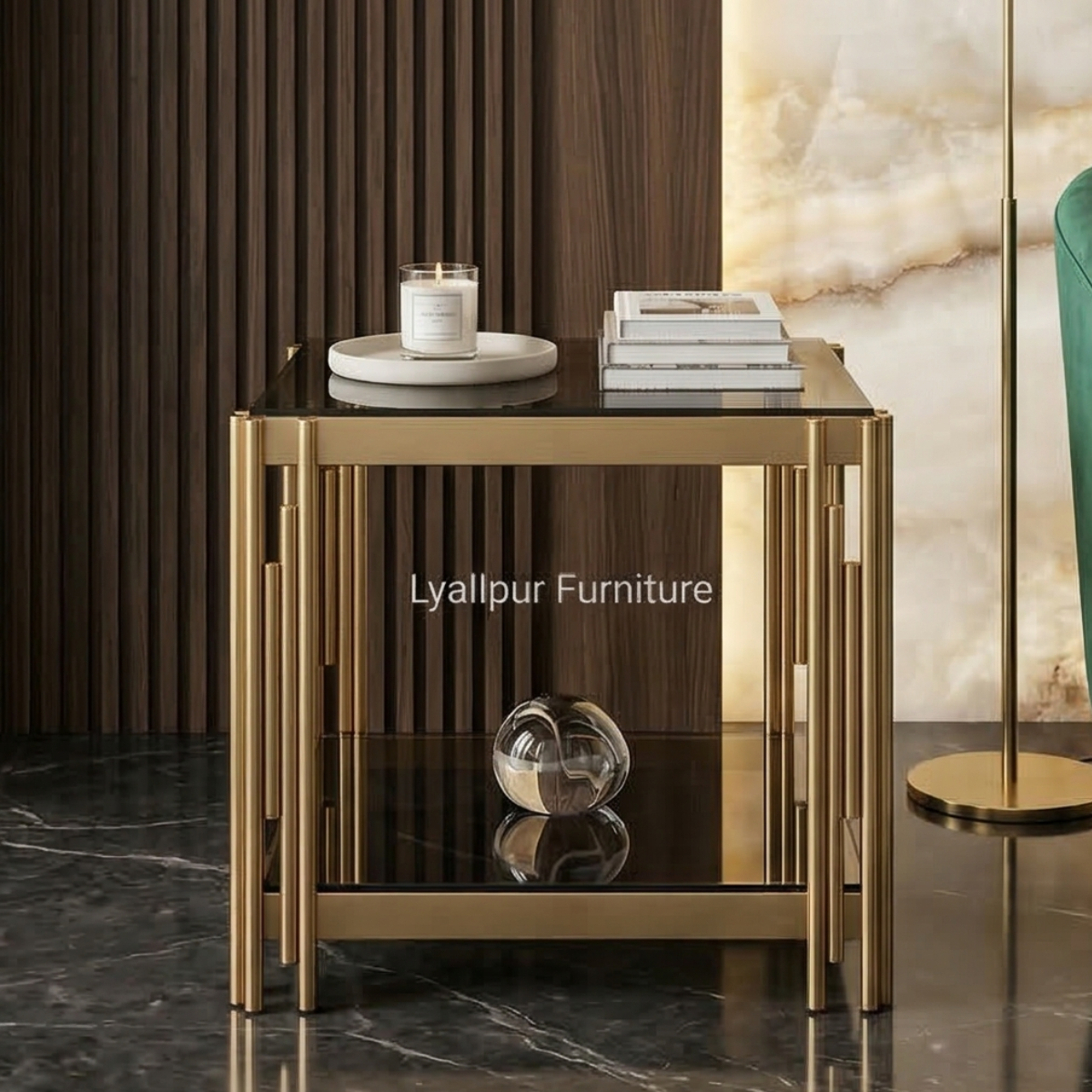 Gold Fluted Glass Side Table