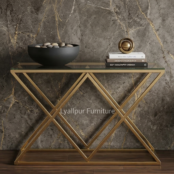 Gold Glass Console Table